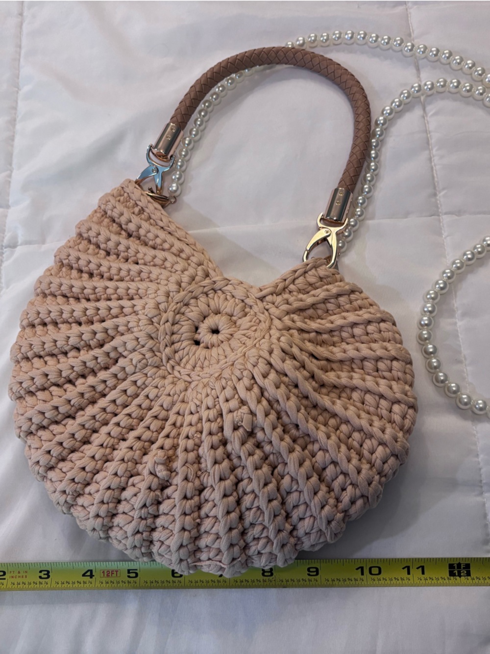 Shell Crochet Beach Bag with Pearl Strap - Beige - Picture 4 of 4